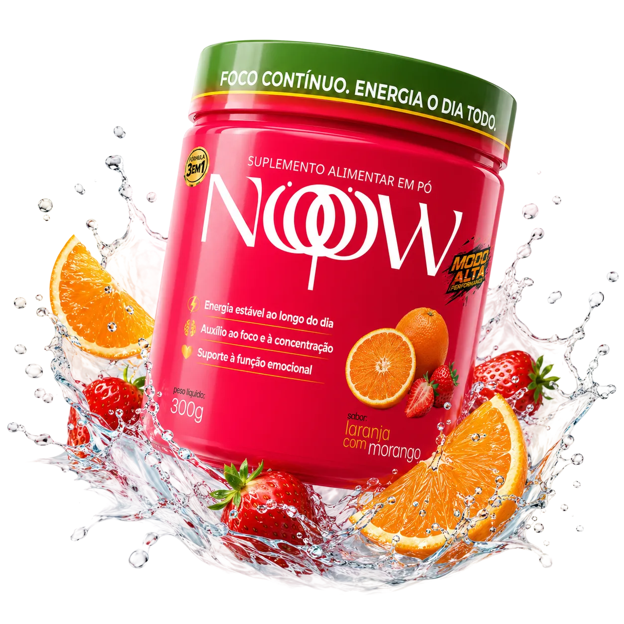 Pote NOOOW sabor laranja com morango